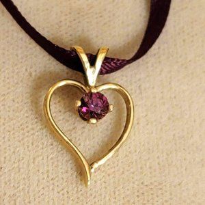 14K Yellow Gold Raspberry Rhodolite Garnet Heart Pendant Jan Birthstone  LH1623